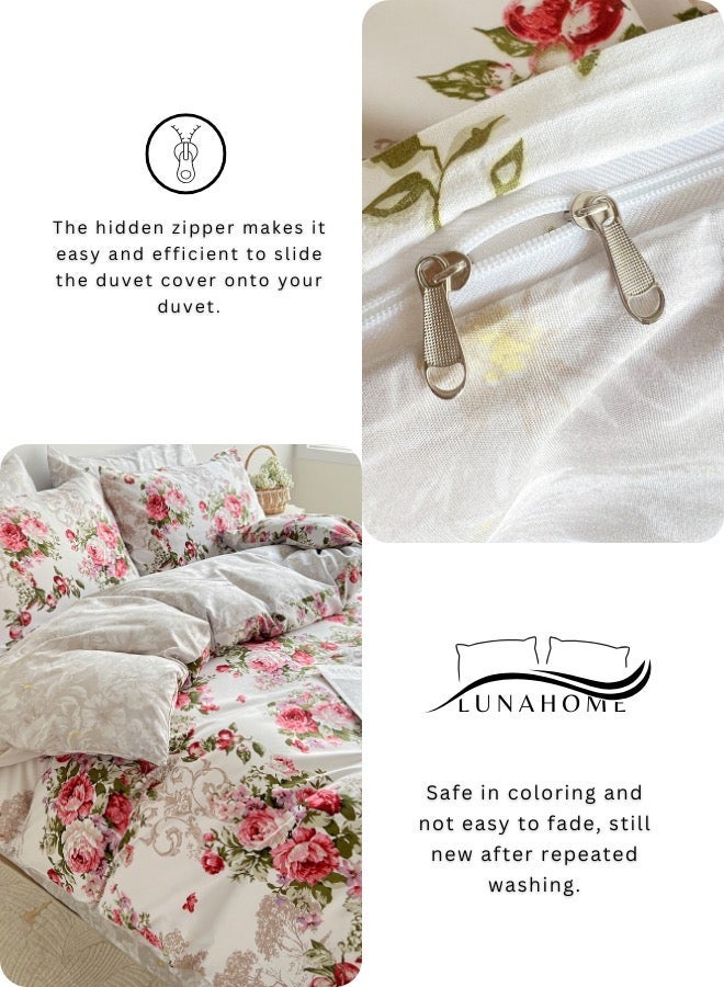 LUNA Home Queen size 6-piece set (1 Duvet cover - 200*230cm. 1 Flat sheet - 230*250cm. 4 Pillow covers - 50*75cm.). Bedding set with Burgundy roses, reversible style. - Image 5